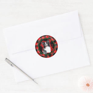 Sticker Rond Buffalo Plaid Border Collie Dog Adresse de retour