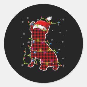 Sticker Rond Buffalo Plaid Bulldog Père Noël Christmas Pyjama M