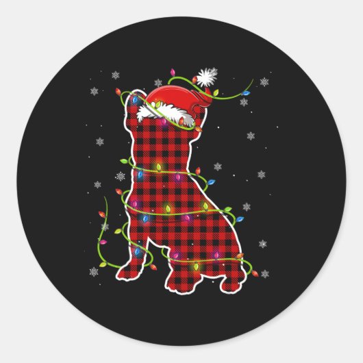 Sticker Rond Buffalo Plaid Bulldog Père Noël Christmas Pyjama M (Devant)