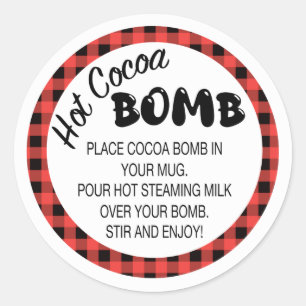 Sticker Rond Buffalo plaid Chaud cacao bombe étiquette, rouge e