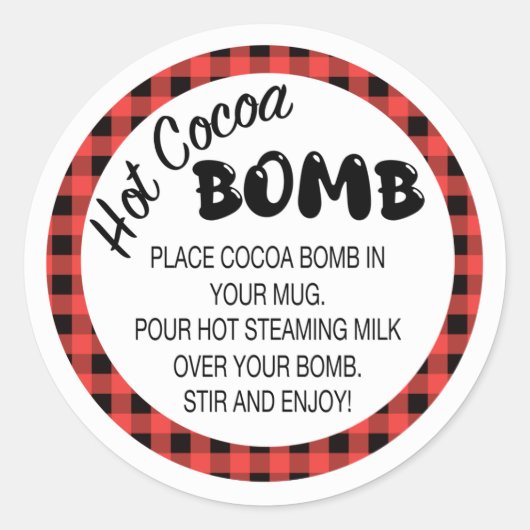 Sticker Rond Buffalo plaid Chaud cacao bombe étiquette, rouge e (Devant)