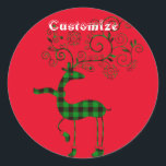 Sticker Rond Buffalo Plaid Christmas Deer Thunder_Cove<br><div class="desc">Buffalo Plaid Christmas Deer to personnaliser with name or change color arrière - plan</div>