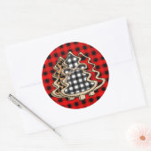 Sticker Rond Buffalo Plaid Christmas Tree (Enveloppe)