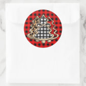 Sticker Rond Buffalo Plaid Christmas Tree (Sac)
