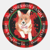 Sticker Rond Buffalo Plaid Corgi Dog Adresse de retour (Devant)