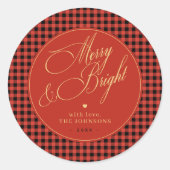 Sticker Rond Buffalo Plaid En vichy Red Check Joyeux et lumineu (Devant)