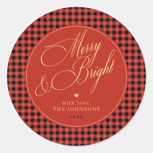 Sticker Rond Buffalo Plaid En vichy Red Check Joyeux et lumineu (Devant)