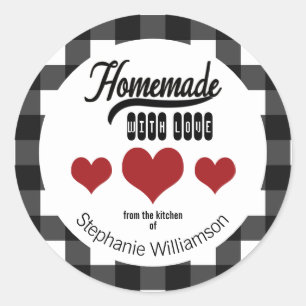 Sticker Rond Buffalo Plaid fait maison avec un cadeau d'amour d