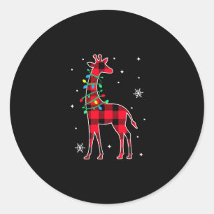 Sticker Rond Buffalo Plaid Family Matching Giraffe Christmas Pa