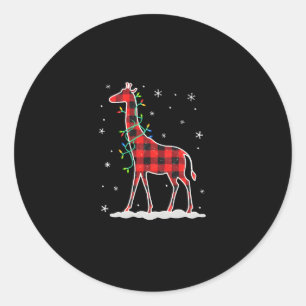 Sticker Rond Buffalo Plaid Family Matching Giraffe Christmas Pa