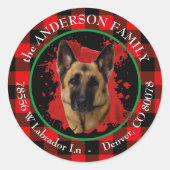 Sticker Rond Buffalo Plaid German Shepherd Adresse de retour (Devant)