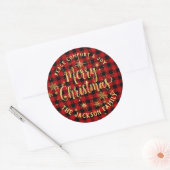 Sticker Rond Buffalo Plaid Gold Calligraphie Joyeux Noël (Enveloppe)