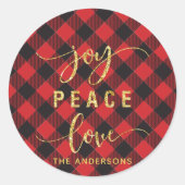 Sticker Rond Buffalo Plaid Joy Peace Love Monogramme (Devant)