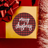 Sticker Rond Buffalo Plaid Script Calligraphie Joyeux Noël