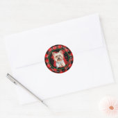 Sticker Rond Buffalo Plaid Yorkshire Terrier Adresse de retour (Enveloppe)