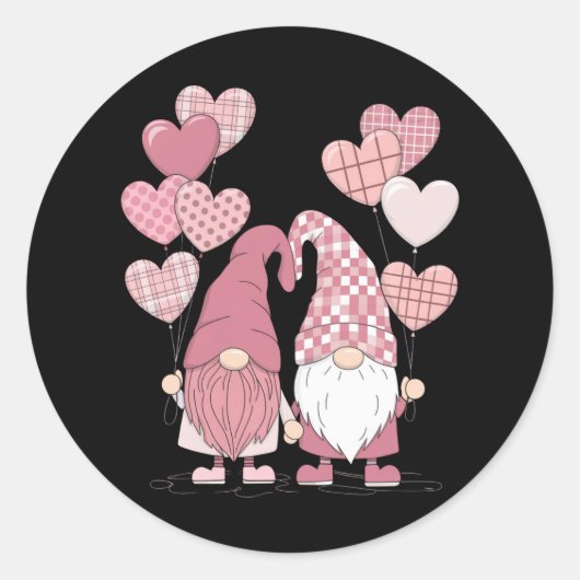 Sticker Rond Buffalo rose Plaid Heart Gnomes Saint-Valentin (Devant)