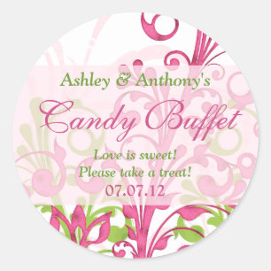 Sticker Rond Buffet Abstrait de bonbons rose blanc vert