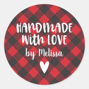 Sticker Rond Buffle de Noël Plaid artisanal avec amour