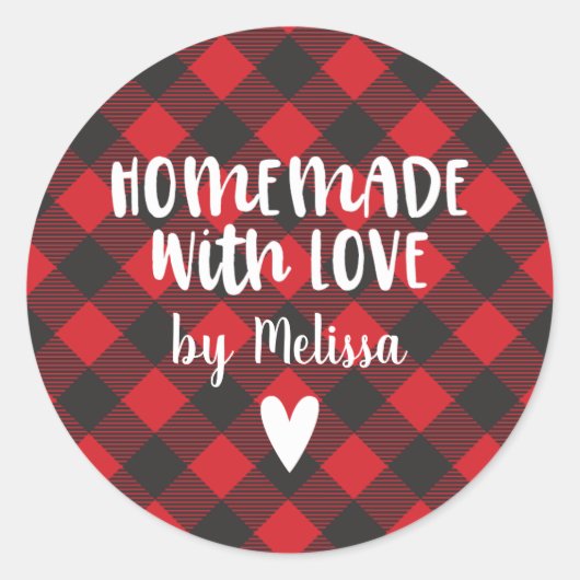 Sticker Rond Buffle De Noël Plaid Fait Maison Avec Amour Classi (Devant)