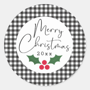 Sticker Rond Buffle noir blanc Plaid Joyeux Noël