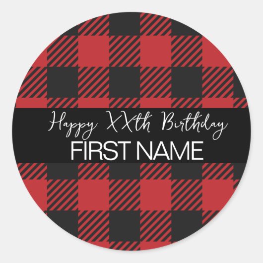 Sticker Rond Buffle rouge et noir Plaid Rustique fête d'anniver (Devant)