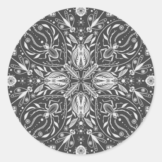 Sticker Rond Bugs, blanc cassé sur noir (Devant)