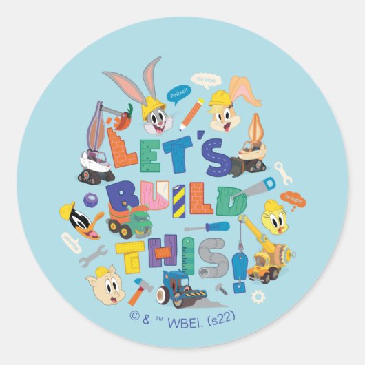 Sticker Rond BUGS BUNNY BUILDERS™| "Let's Build This" Collage (Devant)