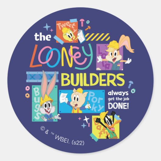 Sticker Rond BUGS BUNNY BUILDERS™| The Looney Builders Collage (Devant)
