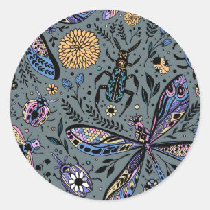 Sticker Rond Bugs de Doodle sur le gris de latte