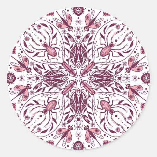 Sticker Rond Buissons, magenta foncé et rose sur blanc (Devant)