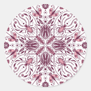 Sticker Rond Buissons, magenta foncé et rose sur blanc