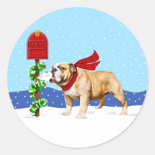 Sticker Rond Buldog Christmas Holiday Mail (Devant)