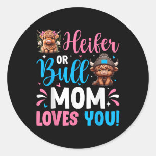 Sticker Rond Bull Ou Heifer Genre Révéler Highland Cow Maman Fa