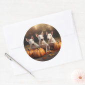 Sticker Rond Bull Terrier Chiot Automne Citrouille de plaisir (Enveloppe)