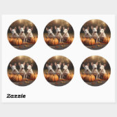 Sticker Rond Bull Terrier Chiot Automne Citrouille de plaisir (Feuille)