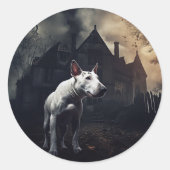 Sticker Rond Bull Terrier Halloween effroi (Devant)