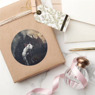 Sticker Rond Bull Terrier Halloween effroi