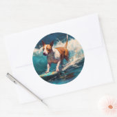 Sticker Rond Bull Terrier Plage Surf Peinture (Enveloppe)