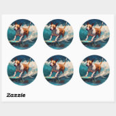 Sticker Rond Bull Terrier Plage Surf Peinture (Feuille)