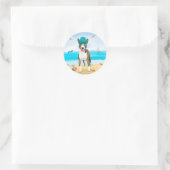 Sticker Rond Bull Terrier sur la plage (Sac)