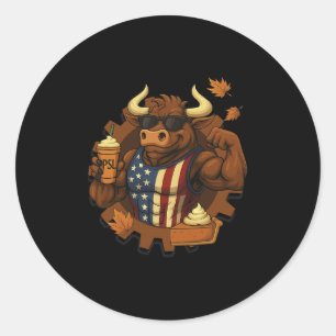 Sticker Rond Bull Thanksgiving patriotique drôle Spice La citro