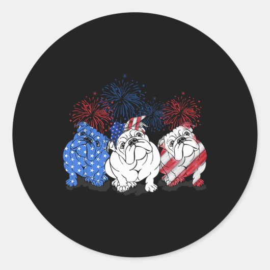 Sticker Rond Bulldog American Flag Bulldog 4 juillet Firework (Devant)