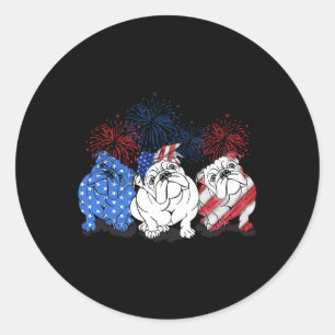 Sticker Rond Bulldog American Flag Bulldog 4 juillet Firework