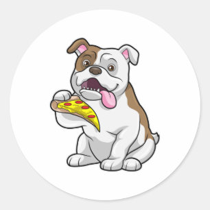 Sticker Rond Bulldog avec morceau de pizza