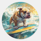 Sticker Rond Bulldog Beach Surf Peinture (Devant)