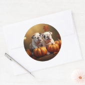 Sticker Rond Bulldog Chiot Automne Citrouille de plaisir (Enveloppe)