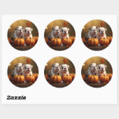 Sticker Rond Bulldog Chiot Automne Citrouille de plaisir (Feuille)