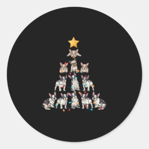 Sticker Rond Bulldog Christmas Tree Frenchie Chien Xmas Pjs Paj