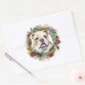 Sticker Rond Bulldog Christmas Wreath Festive Pup (Enveloppe)