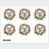 Sticker Rond Bulldog Christmas Wreath Festive Pup (Feuille)